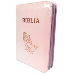 Biblie imbracata in  piele, culoare roz pal